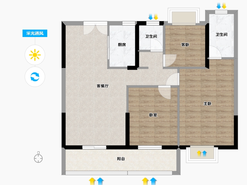 湖北省-襄阳市-东泰壹号院-87.15-户型库-采光通风