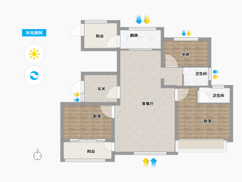 江苏省-盐城市-俊知香槟公馆-105.07-户型库-采光通风