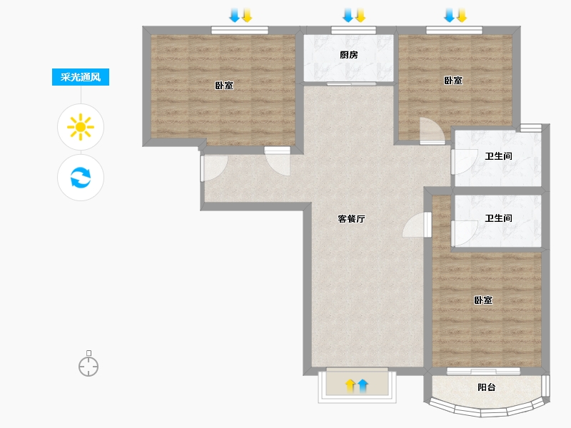 河北省-唐山市-东方渔人码头-90.37-户型库-采光通风