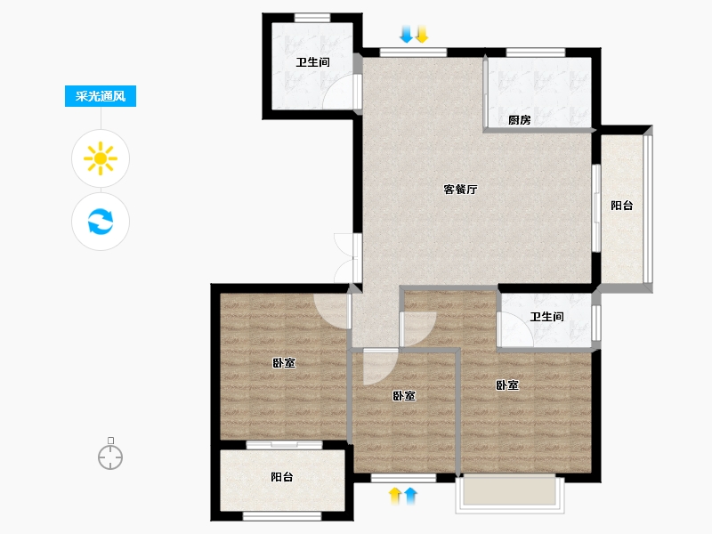 浙江省-宁波市-新中宇维萨-102.00-户型库-采光通风