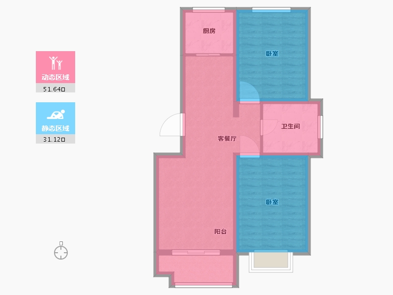 内蒙古自治区-呼和浩特市-西城阳光-74.03-户型库-动静分区