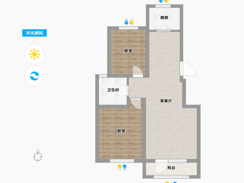 辽宁省-大连市-鸿玮澜山二期和院-66.52-户型库-采光通风