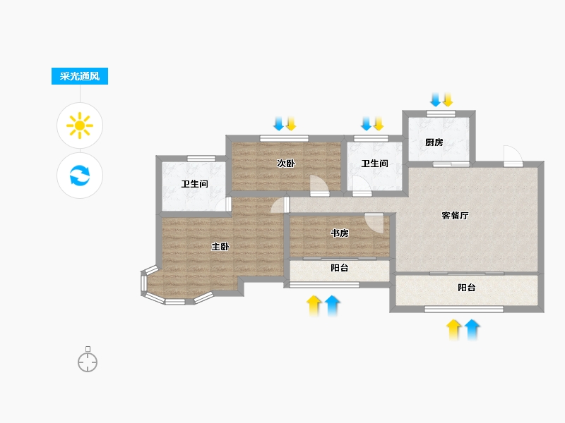 内蒙古自治区-呼和浩特市-万锦·南堤香墅-90.56-户型库-采光通风