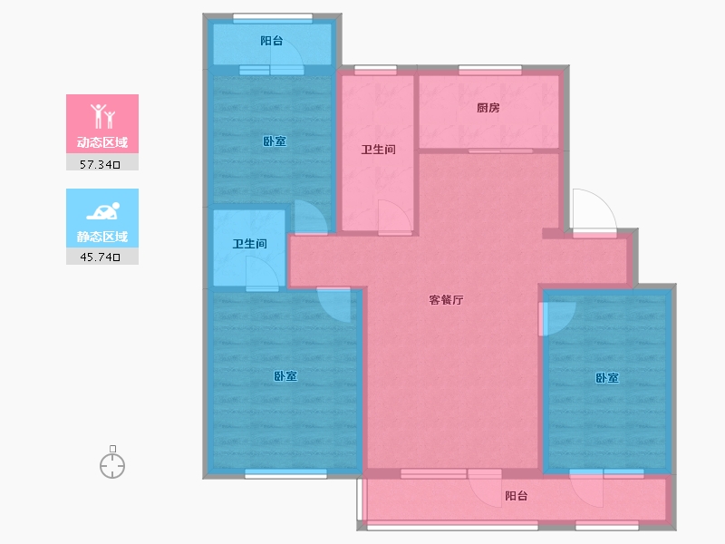 辽宁省-大连市-鸿玮澜山二期和院-91.50-户型库-动静分区