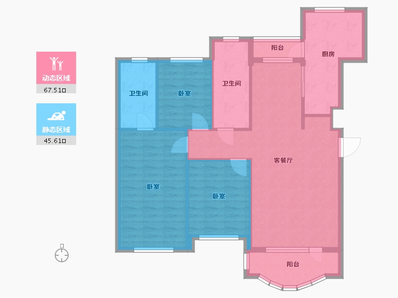 辽宁省-大连市-伟业御璟城二期-102.35-户型库-动静分区