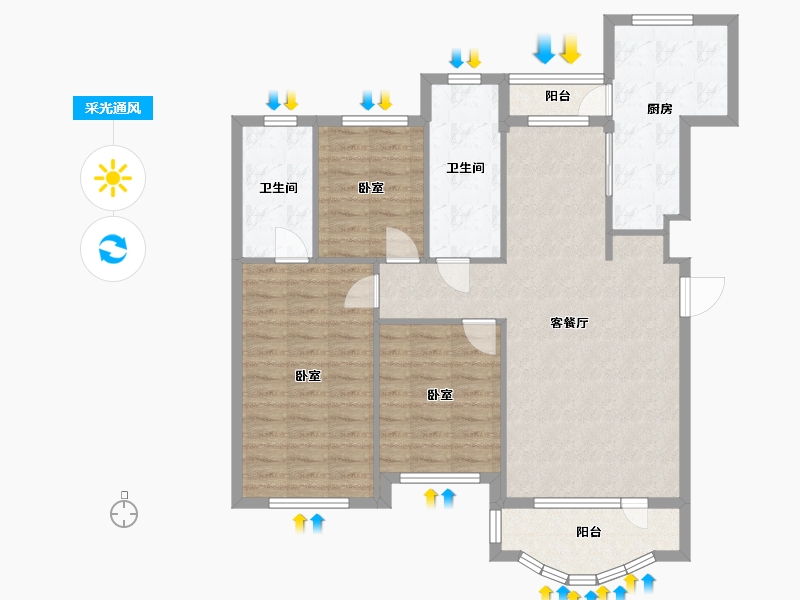 辽宁省-大连市-伟业御璟城二期-102.35-户型库-采光通风