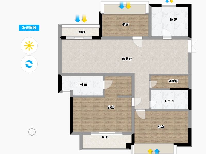 浙江省-嘉兴市-开元名都-101.00-户型库-采光通风