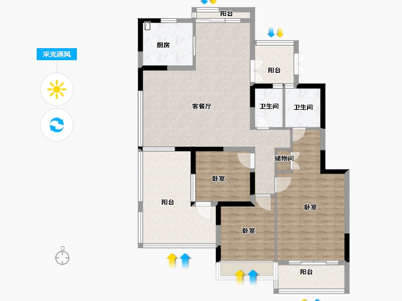 江苏省-南京市-星雨华府-120.00-户型库-采光通风