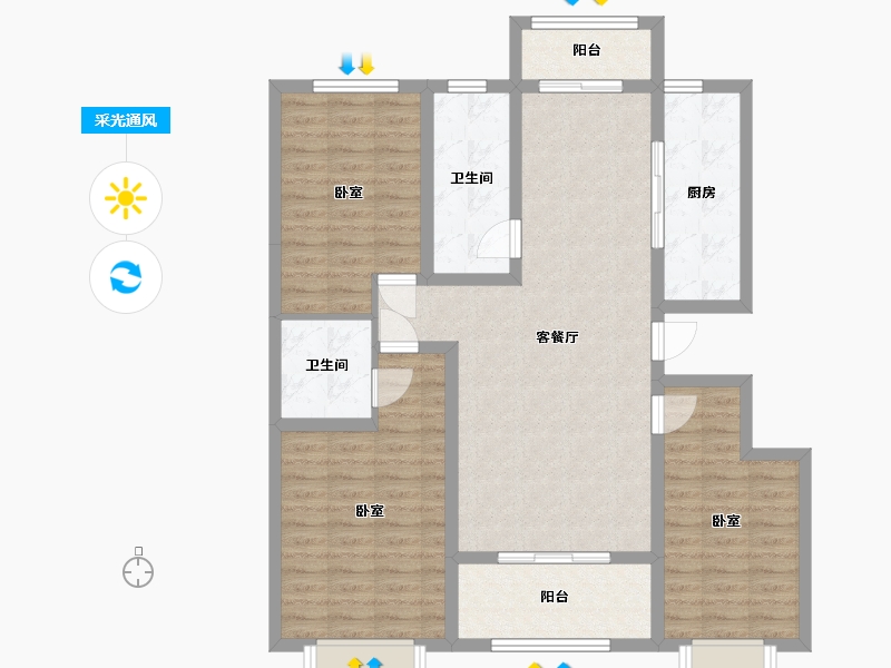 河北省-唐山市-八方紫金御苑-102.54-户型库-采光通风