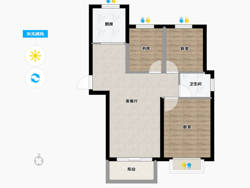 江苏省-徐州市-金色雅筑-69.82-户型库-采光通风