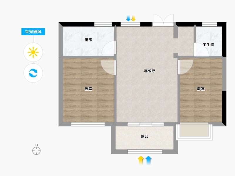 浙江省-宁波市-新中宇维萨-57.99-户型库-采光通风