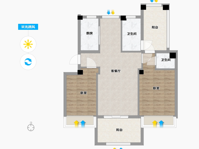 浙江省-嘉兴市-卡森卫星城名庭园-79.72-户型库-采光通风