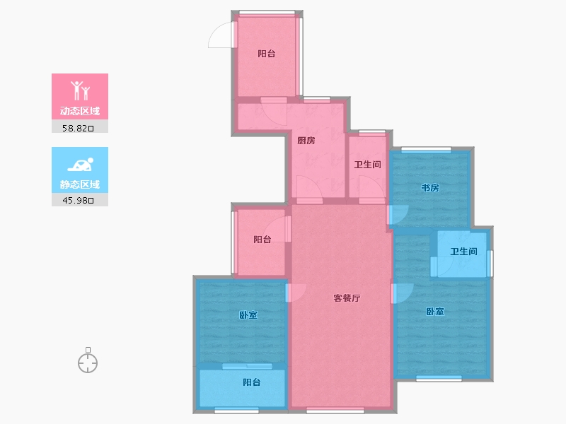 浙江省-宁波市-雅戈尔明洲-93.00-户型库-动静分区