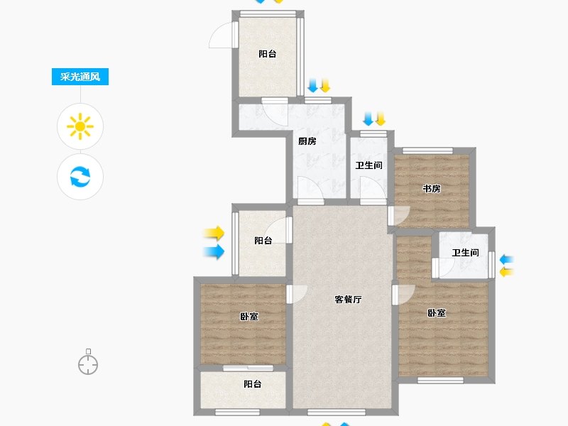 浙江省-宁波市-雅戈尔明洲-93.00-户型库-采光通风