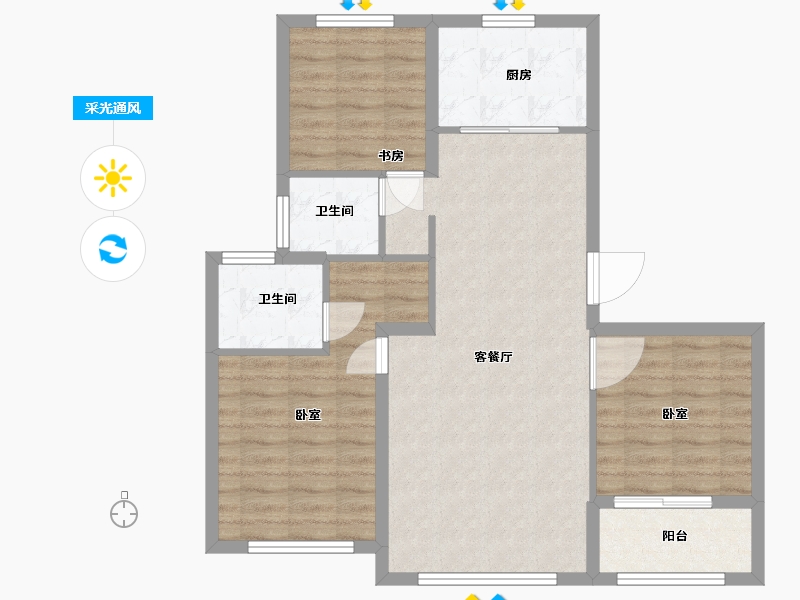 浙江省-宁波市-雅戈尔明洲-84.10-户型库-采光通风