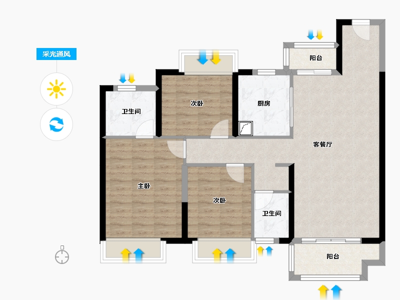 湖南省-长沙市-浏阳美的凤凰山-90.76-户型库-采光通风