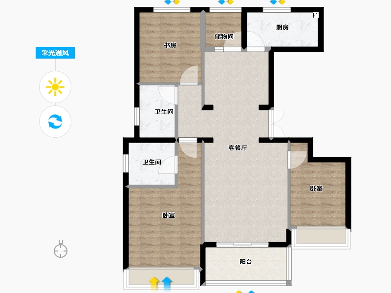 浙江省-宁波市-鼎豪名苑-95.00-户型库-采光通风