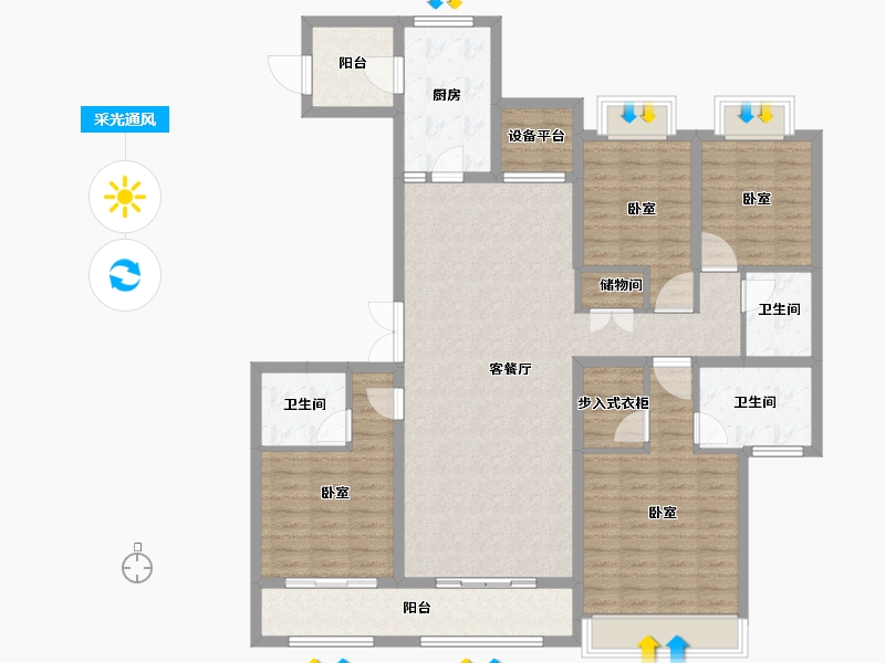 安徽省-合肥市-绿地中心住宅-140.50-户型库-采光通风