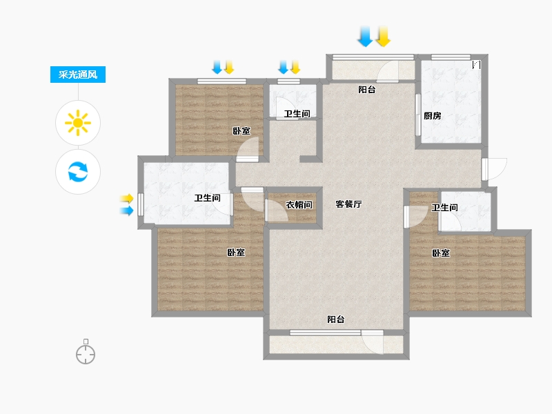 辽宁省-辽阳市-鸿飞·东方假日-143.00-户型库-采光通风