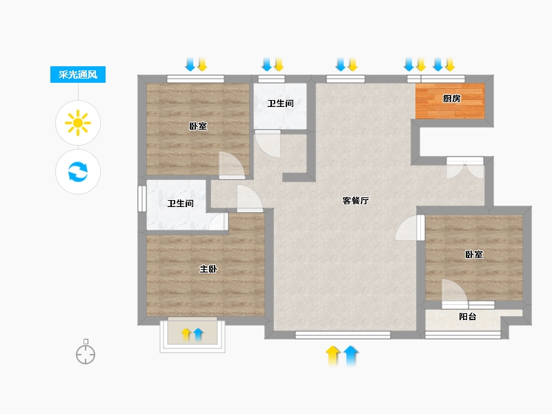 内蒙古自治区-呼和浩特市-闻都世界城-71.00-户型库-采光通风