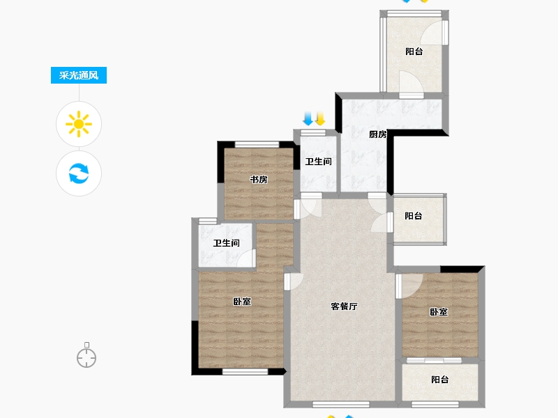 浙江省-宁波市-雅戈尔明洲-93.20-户型库-采光通风