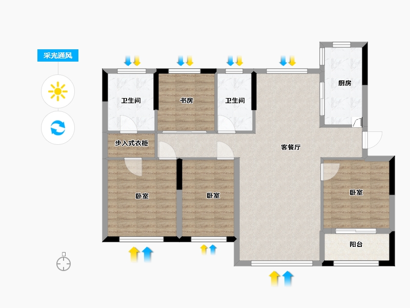 浙江省-宁波市-雅戈尔明洲-110.00-户型库-采光通风