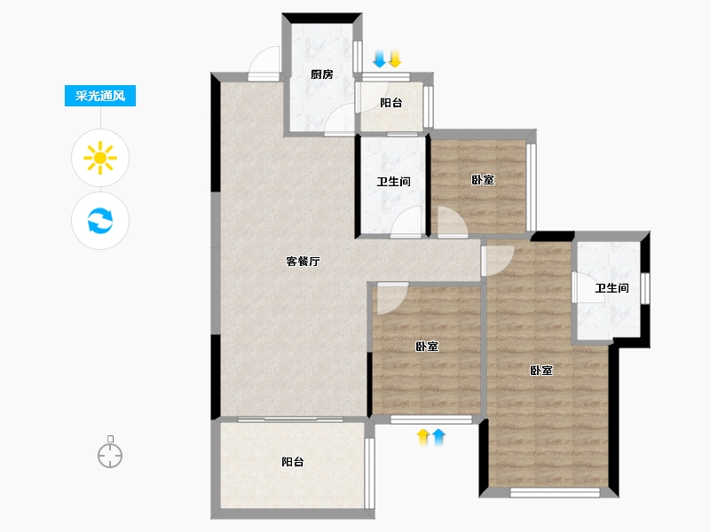 四川省-绵阳市-朗基香山樾-87.15-户型库-采光通风