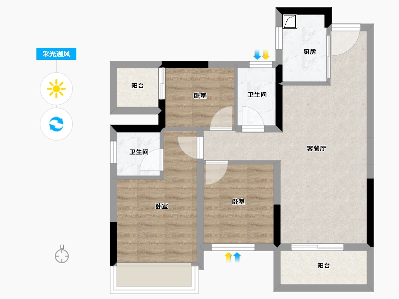 广西壮族自治区-南宁市-天隆江湾学府-60.58-户型库-采光通风