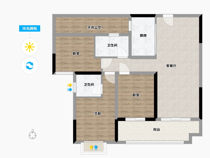 湖北省-襄阳市-和信翠柳苑-90.14-户型库-采光通风