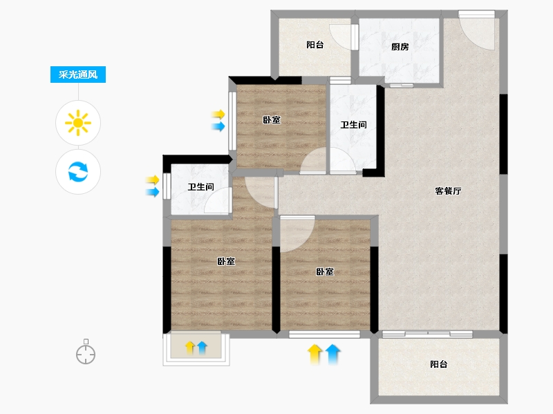 广西壮族自治区-桂林市-睿翔瑞园-84.87-户型库-采光通风