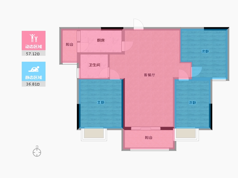 湖北省-襄阳市-和信翠柳苑-84.38-户型库-动静分区