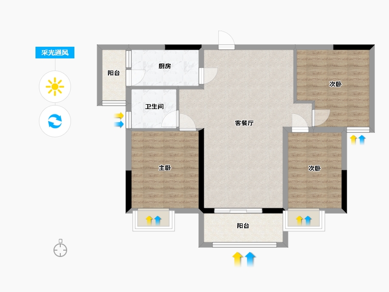 湖北省-襄阳市-和信翠柳苑-84.38-户型库-采光通风