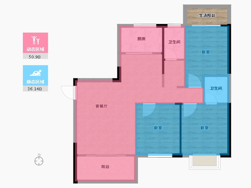 湖南省-郴州市-龙云公馆-82.53-户型库-动静分区