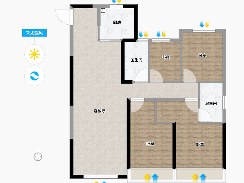 陕西省-西安市-华宇锦绣长安-106.01-户型库-采光通风