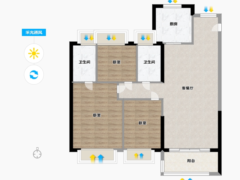 湖北省-武汉市-时代海伦堡印记-88.99-户型库-采光通风