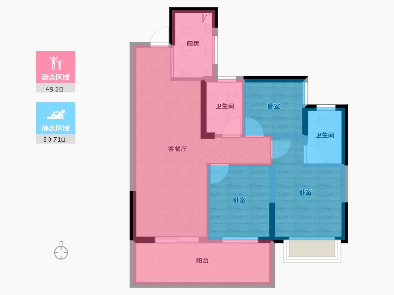 广西壮族自治区-南宁市-奥园瀚德誉江南-69.58-户型库-动静分区