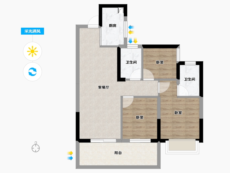 广西壮族自治区-南宁市-奥园瀚德誉江南-69.58-户型库-采光通风