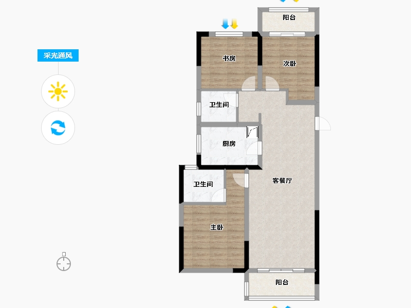 河南省-郑州市-康桥林语镇听梅坊-91.50-户型库-采光通风