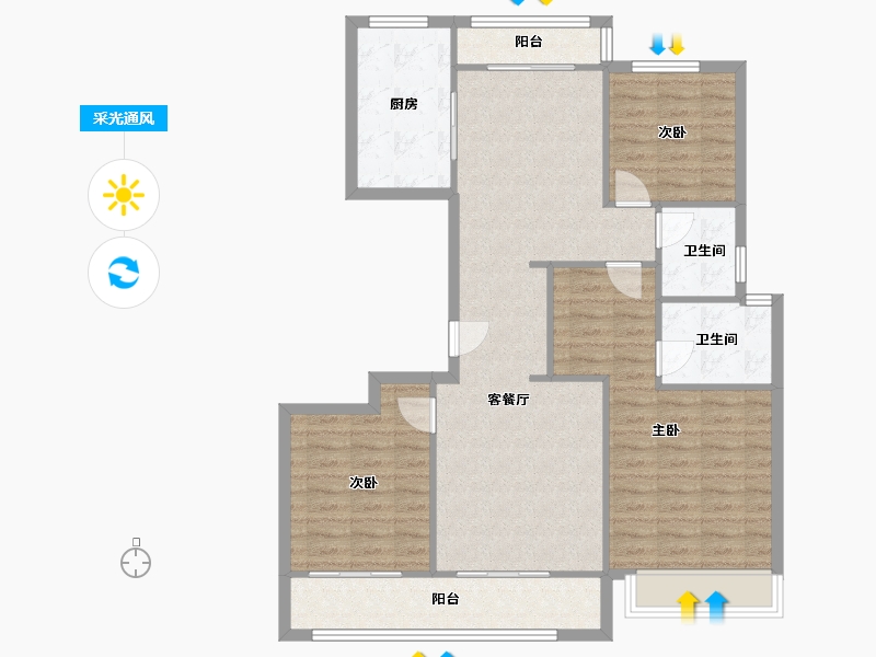 陕西省-西安市-融创揽月府-103.23-户型库-采光通风