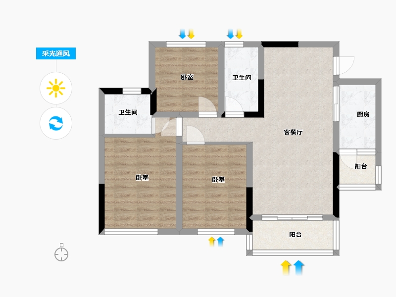 四川省-巴中市-博瑞观澜府-76.74-户型库-采光通风