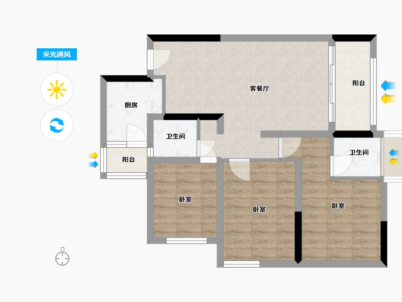 四川省-巴中市-博瑞观澜府-71.06-户型库-采光通风