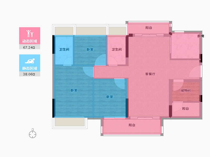 广东省-佛山市-方直珑湖湾-95.00-户型库-动静分区