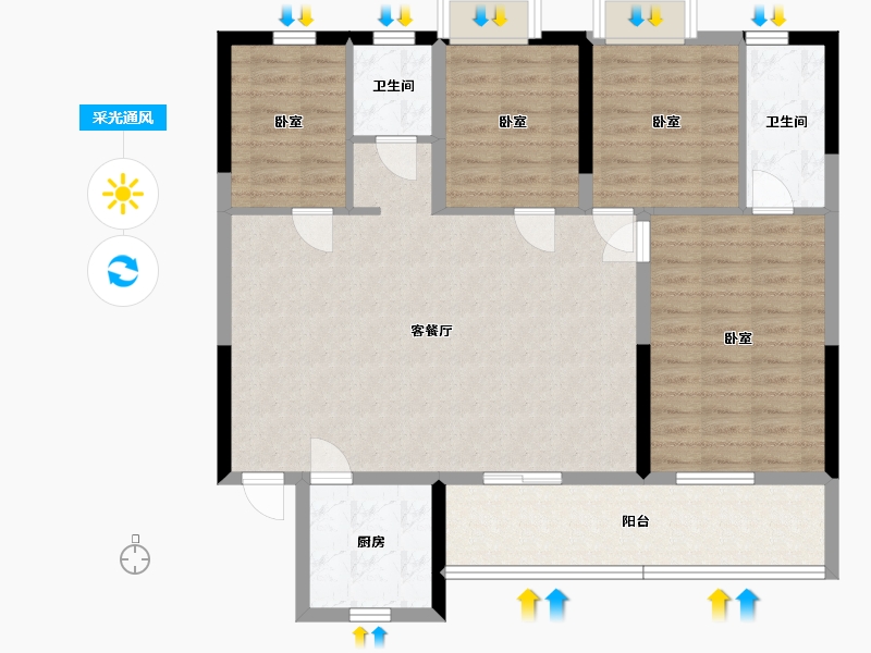 湖北省-咸宁市-华旗剑桥郡-106.16-户型库-采光通风