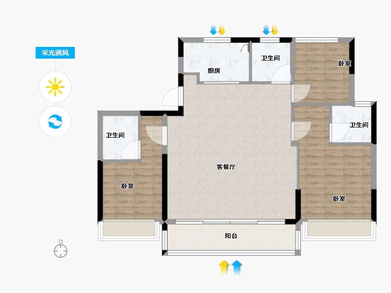 浙江省-温州市-碧桂园沁悦里-111.00-户型库-采光通风