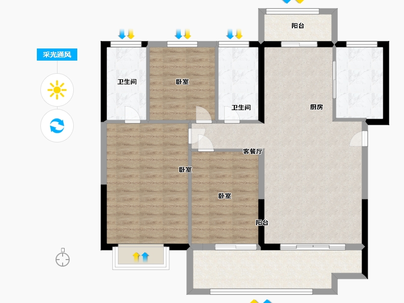 湖北省-咸宁市-咸宁·壹号院-102.36-户型库-采光通风