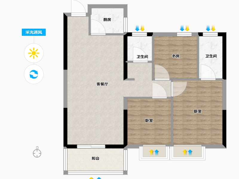 湖北省-黄冈市-凤城印象-90.51-户型库-采光通风