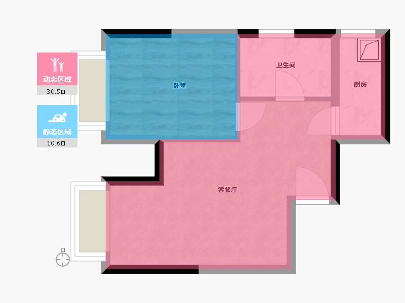 云南省-昆明市-保利城ME TOO迷你小户型-36.07-户型库-动静分区