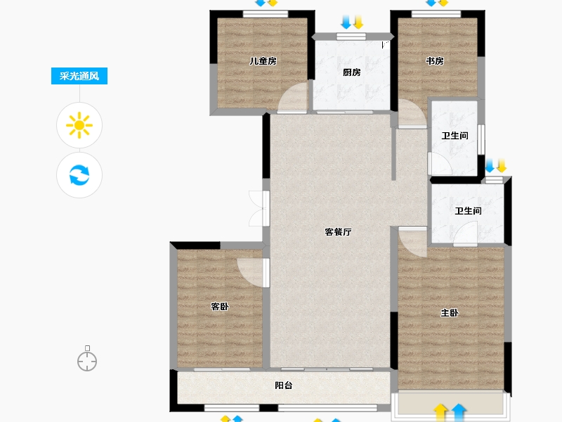 陕西省-西安市-华宇锦绣长安-113.01-户型库-采光通风