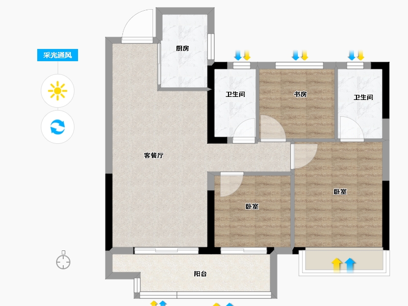 浙江省-金华市-碧桂园云玺-79.00-户型库-采光通风