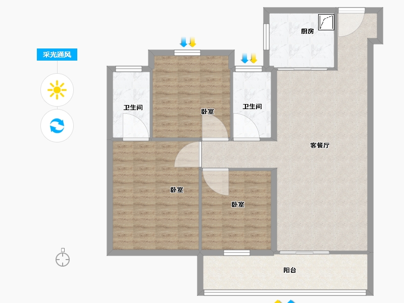 陕西省-西安市-新城首府-105.00-户型库-采光通风